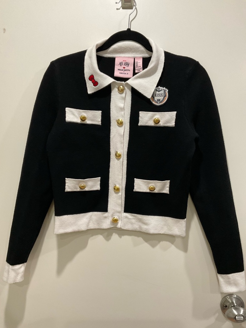 Hello Kitty Black & White Contrast Button Cardigan Jacket